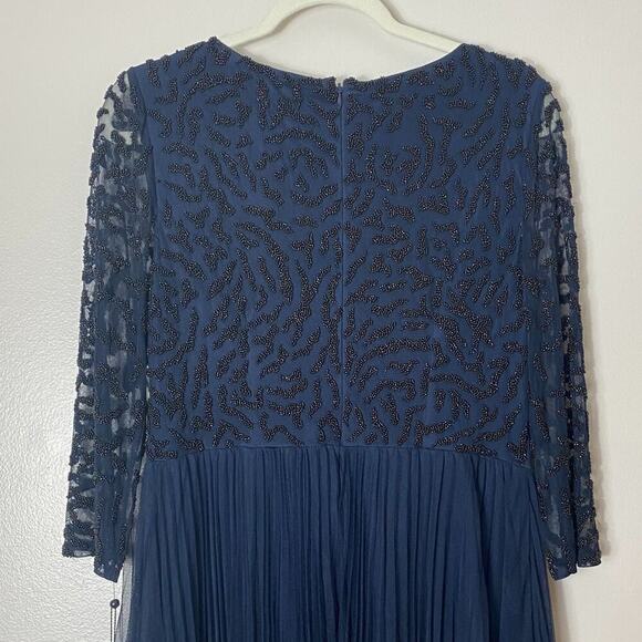 NWT ADRIANNA PAPELL DRESS BEADED LONG FORMAL MAXI EVENING NAVY BLUE FLOWY GOWN - Picture 12 of 16